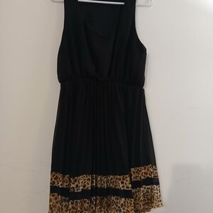 Black and Leopard Print Mini Dress